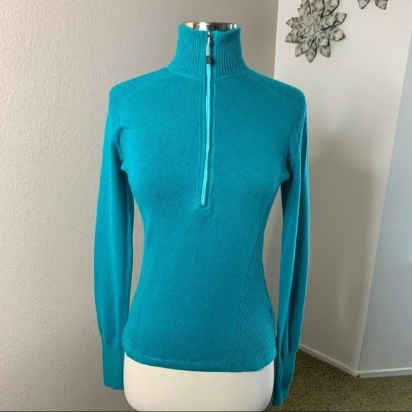 Eddie Bauer NWT Half Zip Knit Pullover Teal - Picture 2 of 12